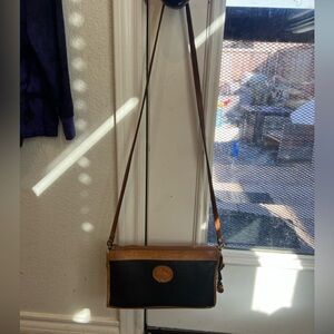 Vintage Dooney & Bourke AWL Crossbody Bag Black Tan Leather USA Duck Logo